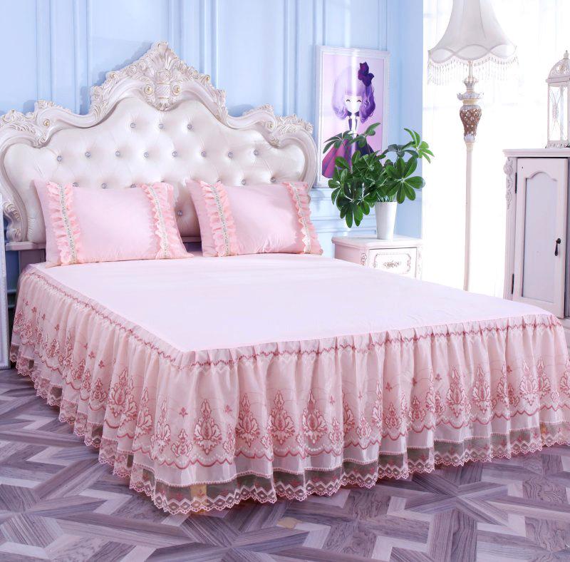 Bedding Bed Skirt Princess Korean Style Princess Purple Lace Bed Skirt 1 Pair Pillowcase Three-piece Bed Cover Twin Bedspreads