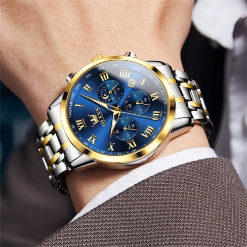 OLEVS Men's Watch Waterproof Date Luminous Popular Stylish Men's Watch Analog Stainless Steel Strap Quartz Fashion Business Classic Watch for Men Blue