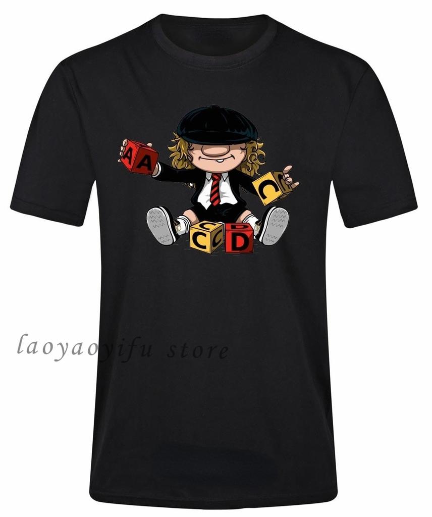 Men Casual T Shirt Funny Angus Young Graphic Tshirt Women Male Summer Oversized Tops Hardrock Music Band Fan Hombre Tee