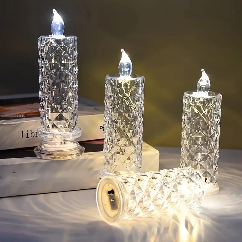 3pcs LED Candle Lights Rose Pattern Refracted Glow Projection LED Candles Lamp for Wedding Valentine'S Day Holidays Home Decor