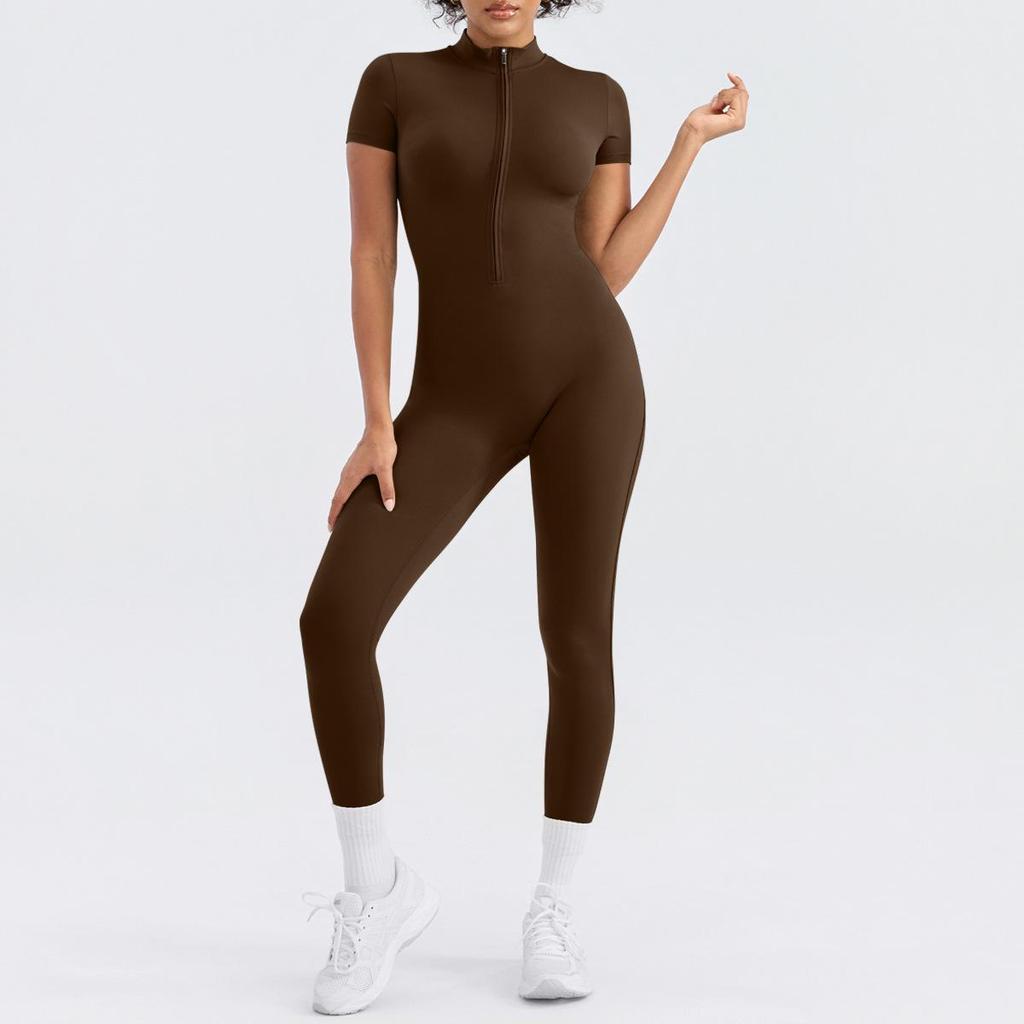European and American Women's Quick-Dry Nude Jumpsuit: Zipper One-Piece Yoga & Sports Fitness Outerwear