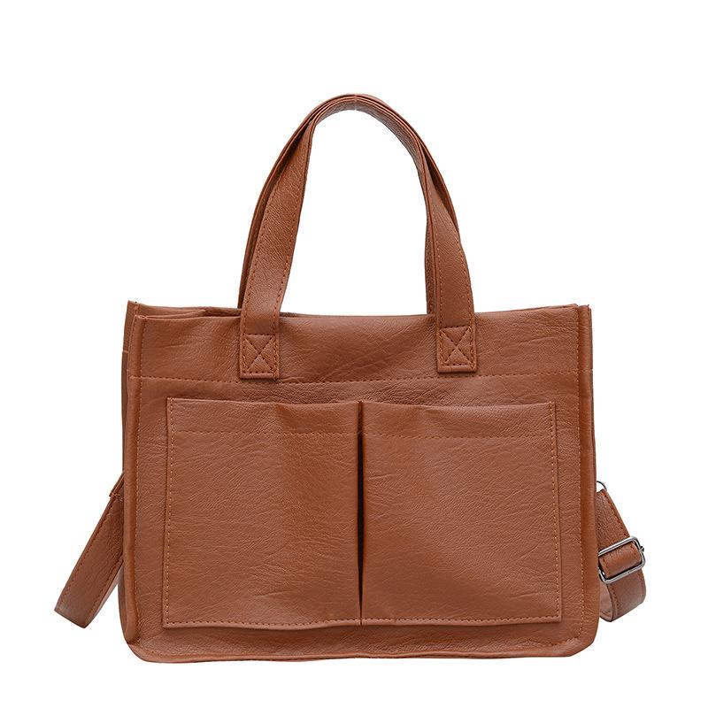 

New women s solid color casual retro portable shoulder bag large capacity multi-layer women s messenger bag