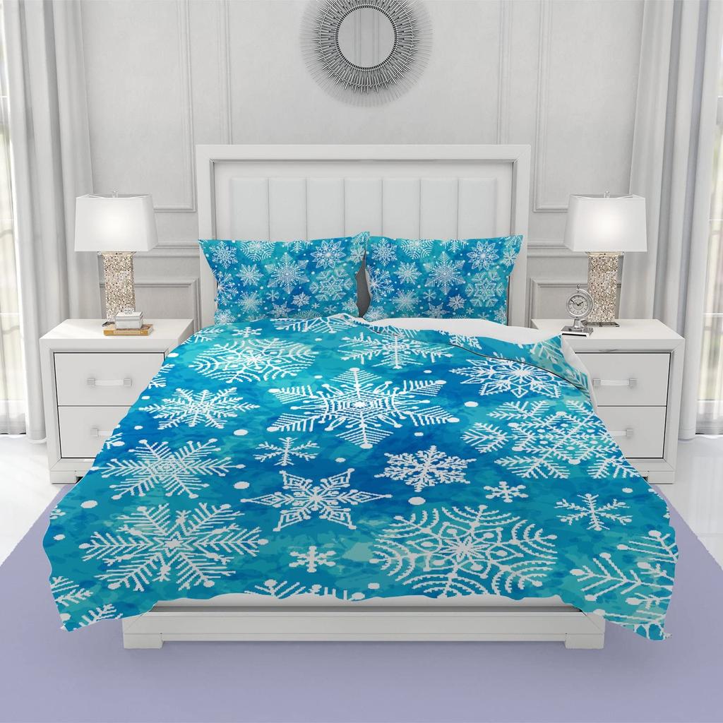 Winter Duvet Cover Merry Xmas Theme Delicate Snowflakes Cold Freezing Weather Vintage Holiday Pattern Room Decorative Women Kids