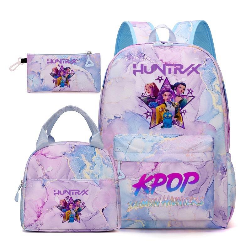 Korean Drama Demon Hunter Backpack Lunch Bag Pencil Case Set Student Three-piece School Bag Pencil Case Lunch Bag