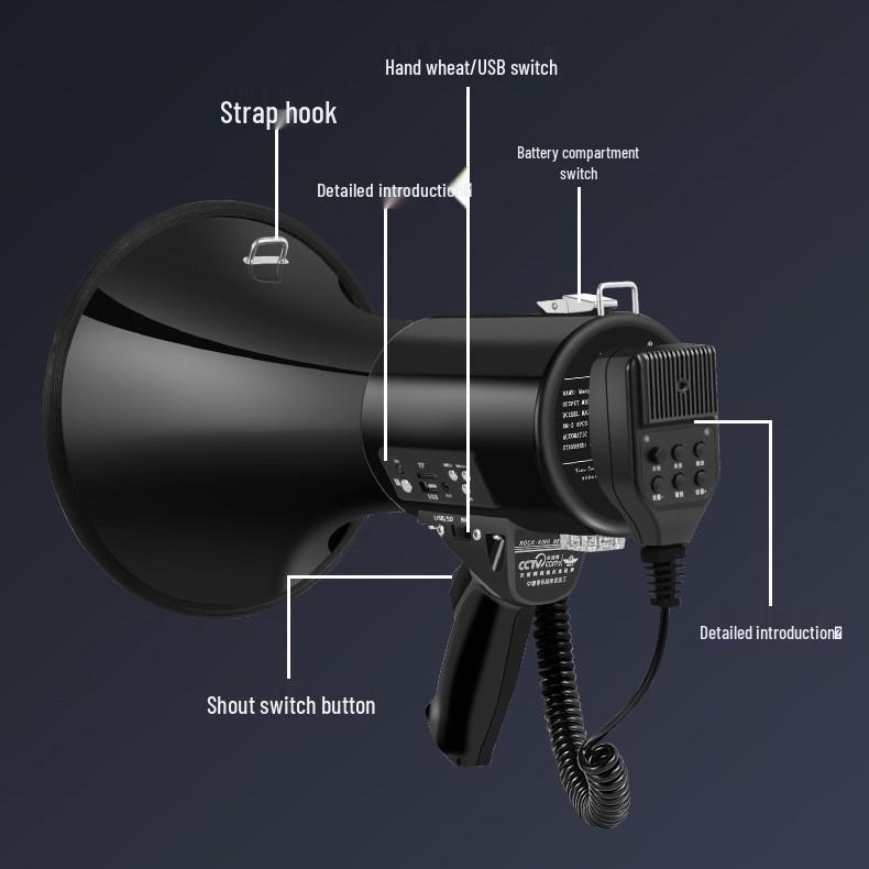 Thunder King RK-87 High Power 50W Bluetooth Megaphone with Recording and Card Slot for Outdoor Use.