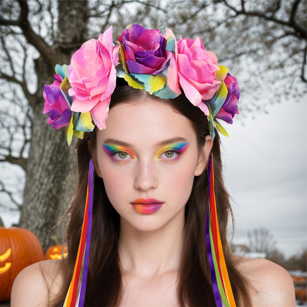 Regenbogenquasten-Blumen-Haarschmuck Party Halloween Braut-Haarreif mit Quasten für Live-Shows und Rollenspiele