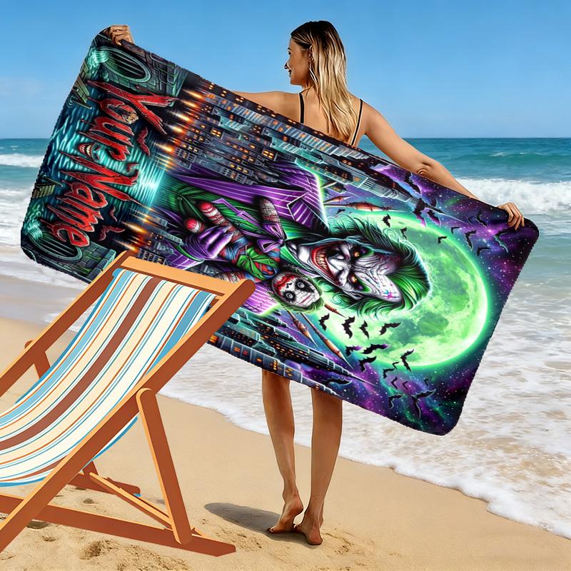 Name Custom Clown Joker Print Beach Towel, Large Soft Quick Dry Towel for Beach Camping Swimming