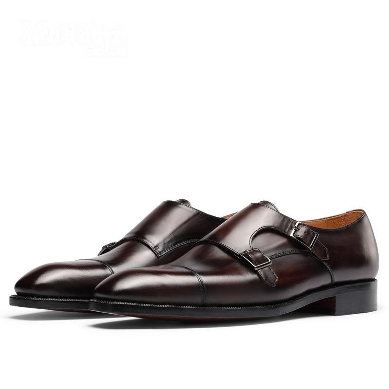 Fashion Men's Fashion Leather Shoes Real Handmade Monk Shoes Men Goodyear Blake Craft Men's Cow Leather Shoe Double Buckles Monk Shoes