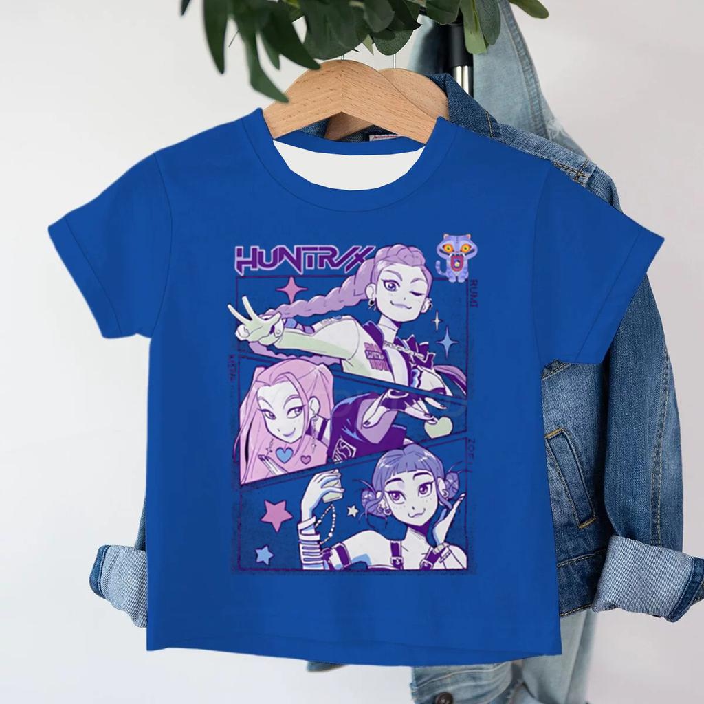 KPop Demon Hunters Cartoon Print Kids 3D Mesh T-shirts Summer Short Sleeve Tees Boys and Girls Clothes Casual Tops