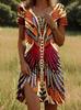 Women's New Round Neck Short Sleeve Dress with Indian Print – European & American Style