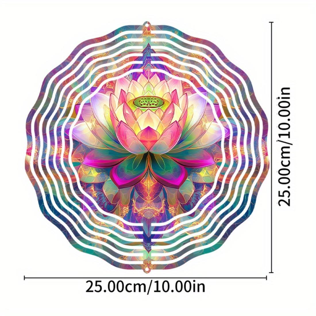 

10-дюймовый металлический колокольчик ветра с мандалой и цветком в богемном стиле - Яркий двусторонний принт, без батареек, с крючком, идеально подходит для декора сада и патио 01A
