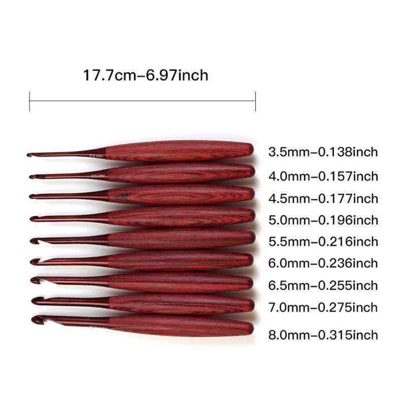 9Pcs Aluminium Crochet Hook for Knitting Ergonomic Wood Handle Crochet Hooks Yarn Craft Tool for Beginner 3.5-8.0mm