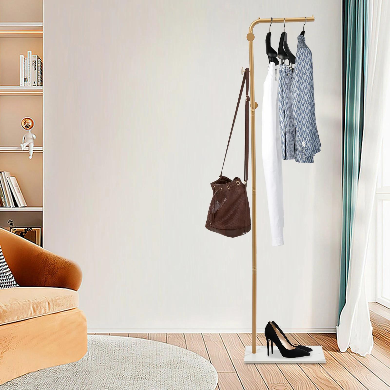 

L-образная напольная вешалка для одежды, износостойкая, большой вместимости, с прочным основанием для прихожих/гостиных золотой