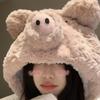 Furry Pig Ear Hat for Adult Teens Plush Earflap Hat for Shopping Skiing Windproof Beanies Hat for Cold Weather Headwear