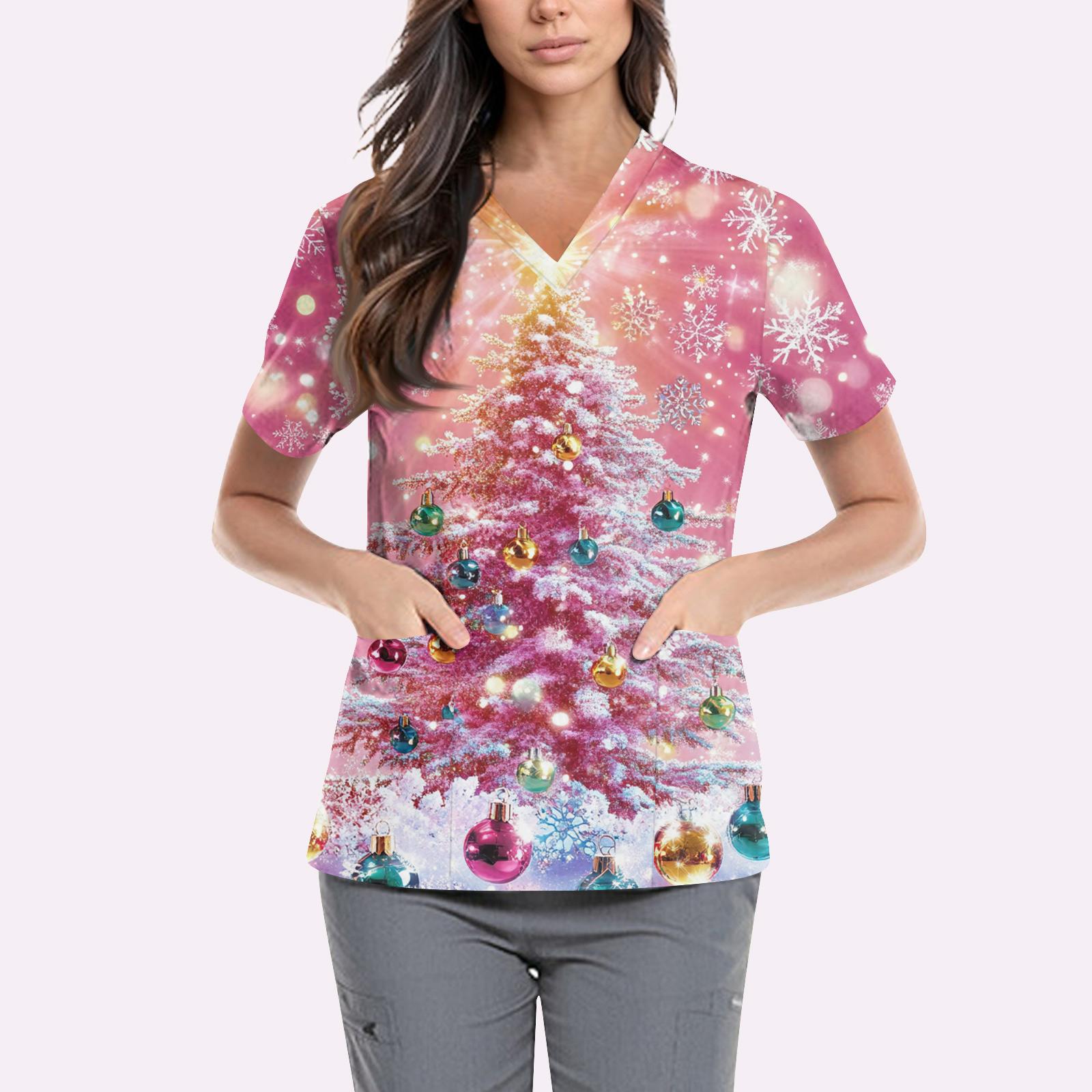 

Женская симпатичная принтованная рабочая одежда с V-образным вырезом, двухслойными карманами, базовым коротким рукавом, пуловером ко Дню святого Валентина XXXXL