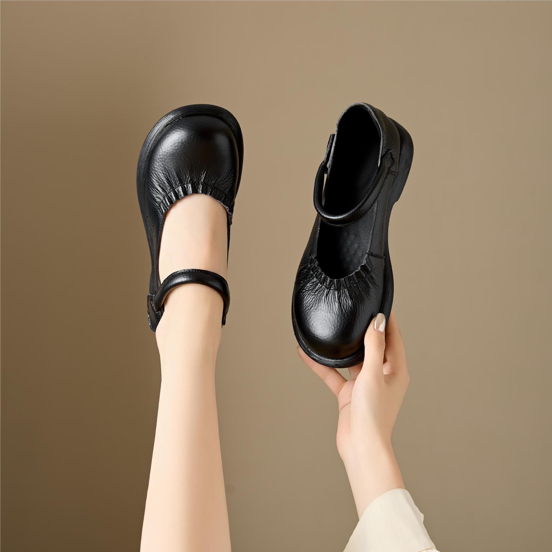 

Весна-лето, натуральная кожа, женская обувь Mary Jane Flat, брендовая женская повседневная обувь, черный, белый, размер плюс 41 41 чёрный