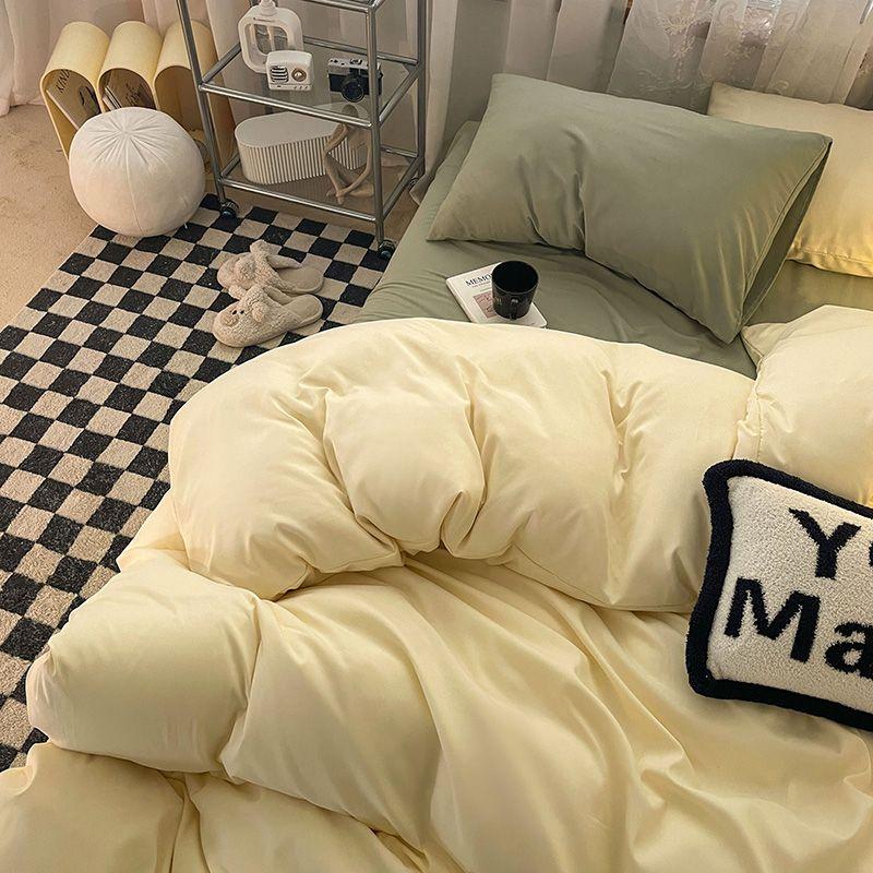 Korean Solid Purple Bedding Set Soft Flat Sheet Duvet Cover Pillowcase Polyester Bed Linen Twin Queen Full Size Quilt Cover Set