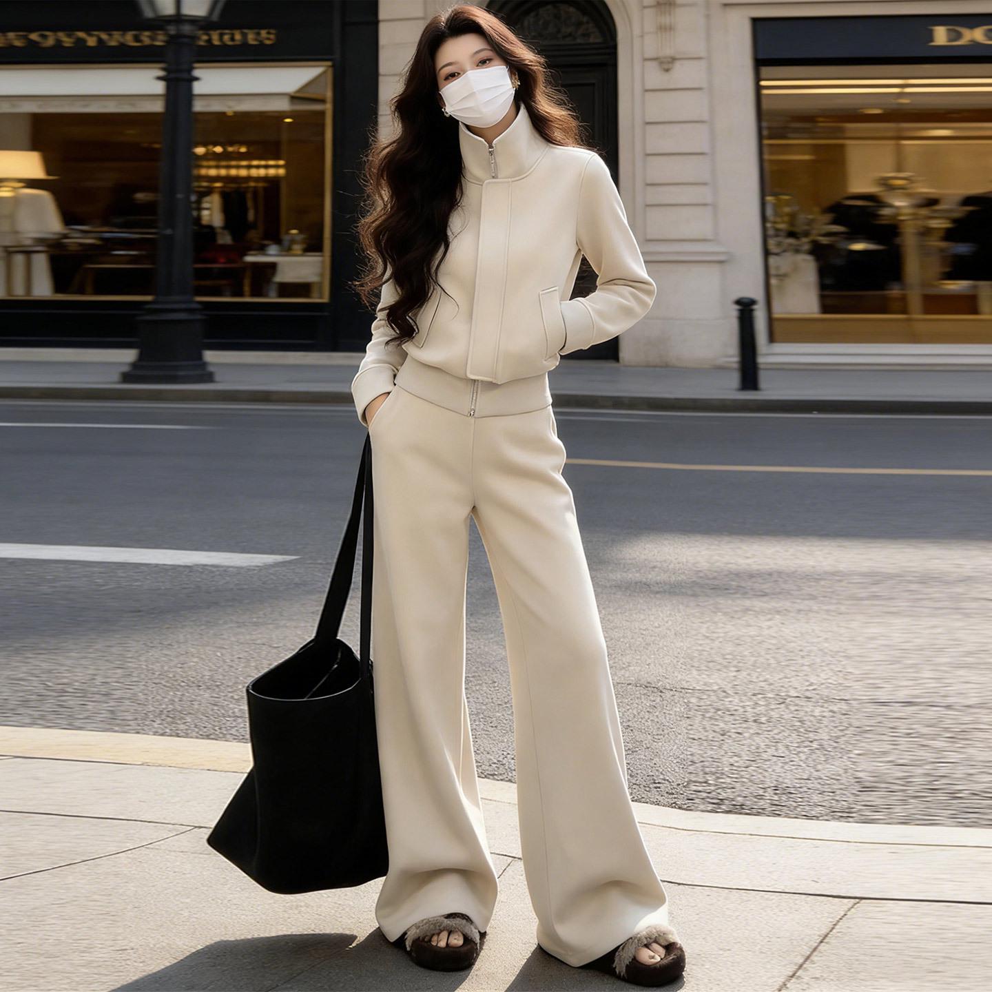 

Korean Style Women s Chic Casual Cardigan Jacket & Wide-Leg Pants Two-Piece Spring Set XL