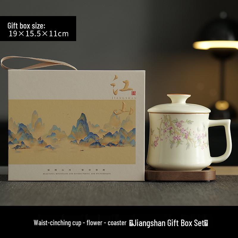 Ru Ware Pink Peach Ceramic Tea Mug with Lid