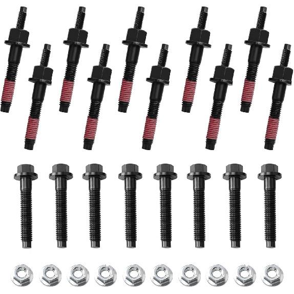 03309 Exhaust Manifold Studs, Bolts & Nuts Hardware Kit Compatible with Jeep Chrysler Dodge Ram 5.7L 6.2L 6.4L V8 Engine Left & Right Replacement for