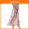 Sommer-Blumen-Chiffonkleid mit V-Ausschnitt und kurzen Ärmeln für elegante Freizeitkleidung