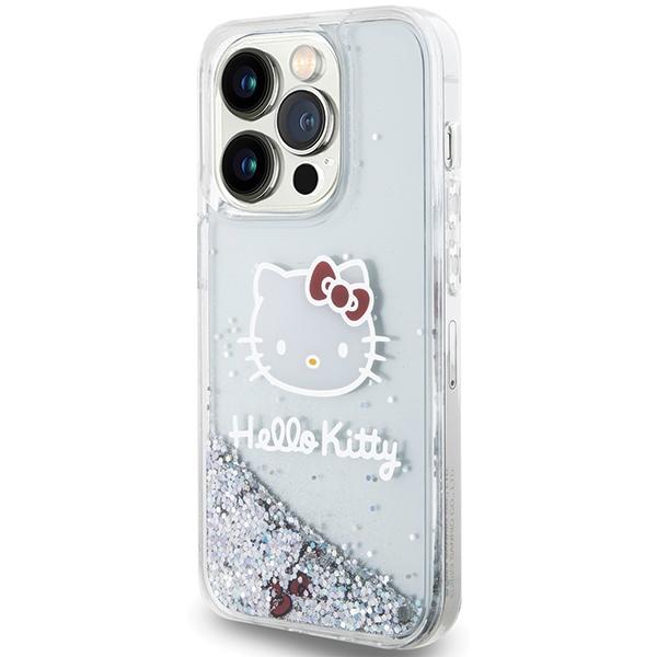 Etui do iPhone 15 Pro Hello Kitty Liquid Glitter Charms Srebrny