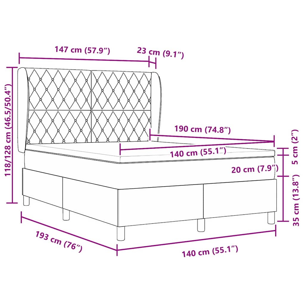 Box Spring Bed with Headboard Pink 190 x 140 cm Velvet
