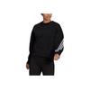 Adidas Originals Trefoil Solid Striped Crew Neck Pullover Sweatshirt Women Tops Black H67036