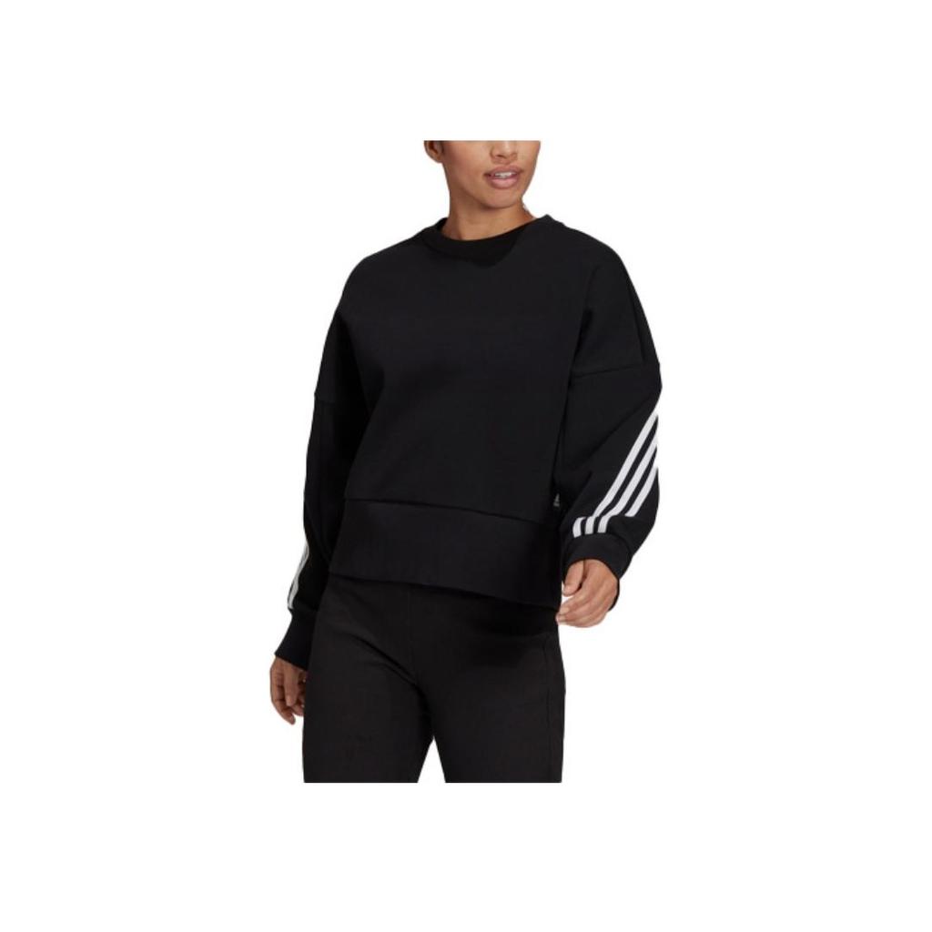 Adidas Originals Trefoil Solid Striped Crew Neck Pullover Sweatshirt Women Tops Black H67036
