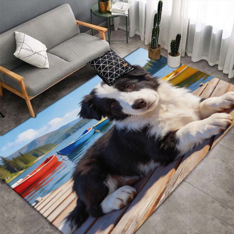 Summer Border Collie Area Rug, Cute Puppy Floor Mat 40x60cm( 15x23in )