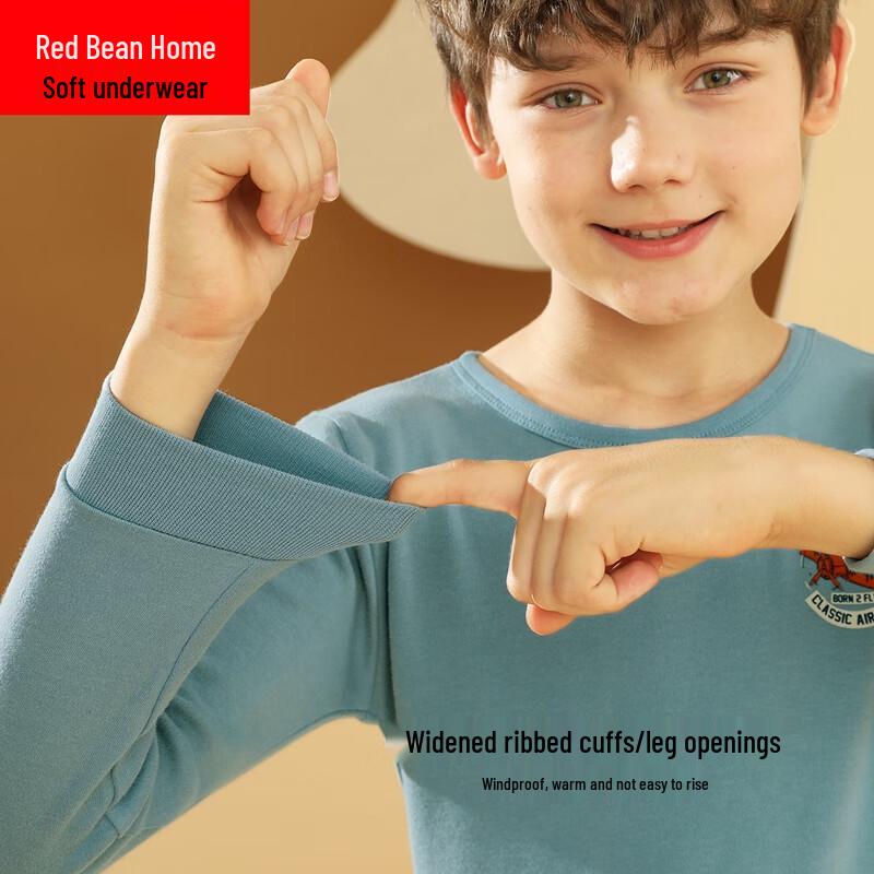 Hodohome Boys' Pure Cotton Warm Underwear & Pajama Set