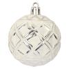Set of 6 White Plastic Baubles with Embossed Diamond Pattern - 3 Silver-Plated, 3 Glitter, Diameter 6 Cm