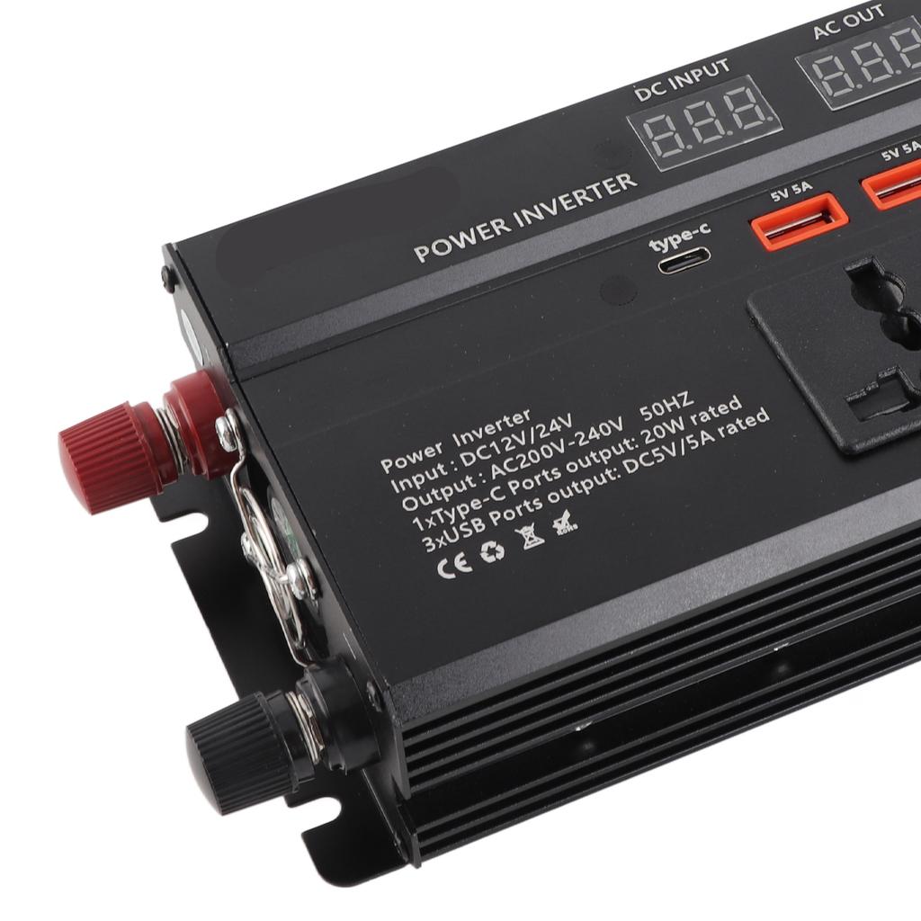 3000W 12V do 220V Przetwornica samochodowa z wyświetlaczem LCD Port USB Porty zapalniczki