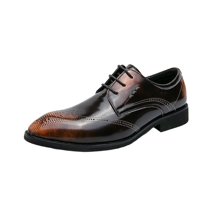 Large Size 48 Polished Dress Pointed Leather Shoes British Style Brock Leathershoes