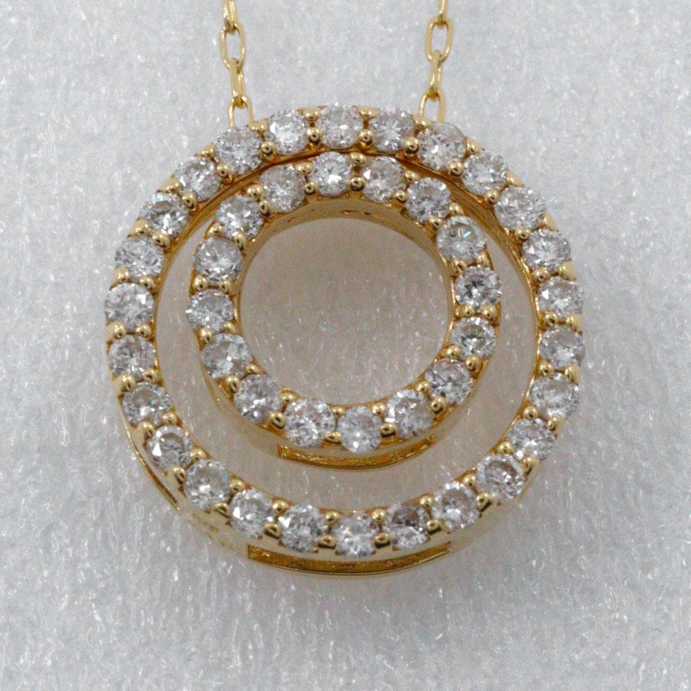 Double Circle Necklace K18 Yellow Gold/diamond 1.6g Women Used
