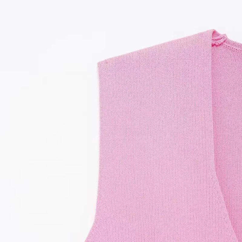 Повседневный трикотажный однобортный жилет женский однотонный V-образный вырез — фото 4