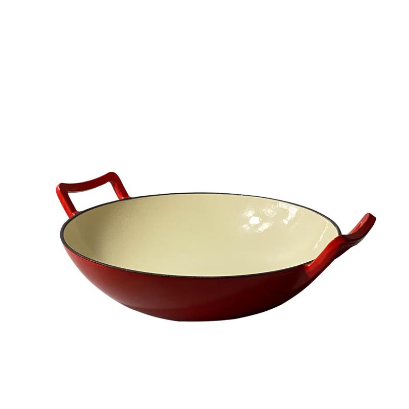 Wutuo 36cm Cast Iron Enamel Flat Bottom Wok