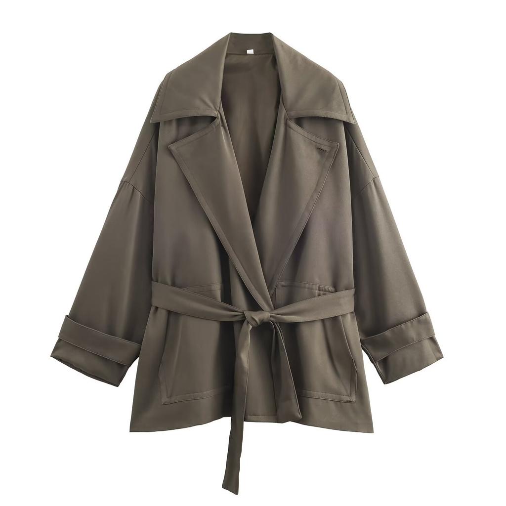 European and American Style, French Style, Women's Wear, Straight-leg Belt, Flowing Jacket, Trench Coat, Mid-rise Pleated Trousers