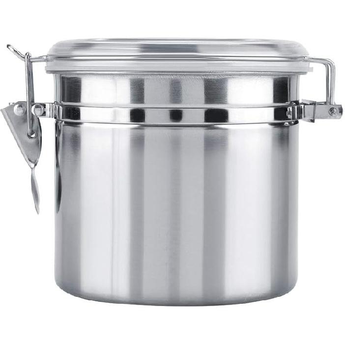 Joyzan Stainless Steel Coffee Canister, Airtight Ground Coffee Bean Storage Container Keep Fresh Organizer Jars Clear Clamp Lid Large Capacity for M