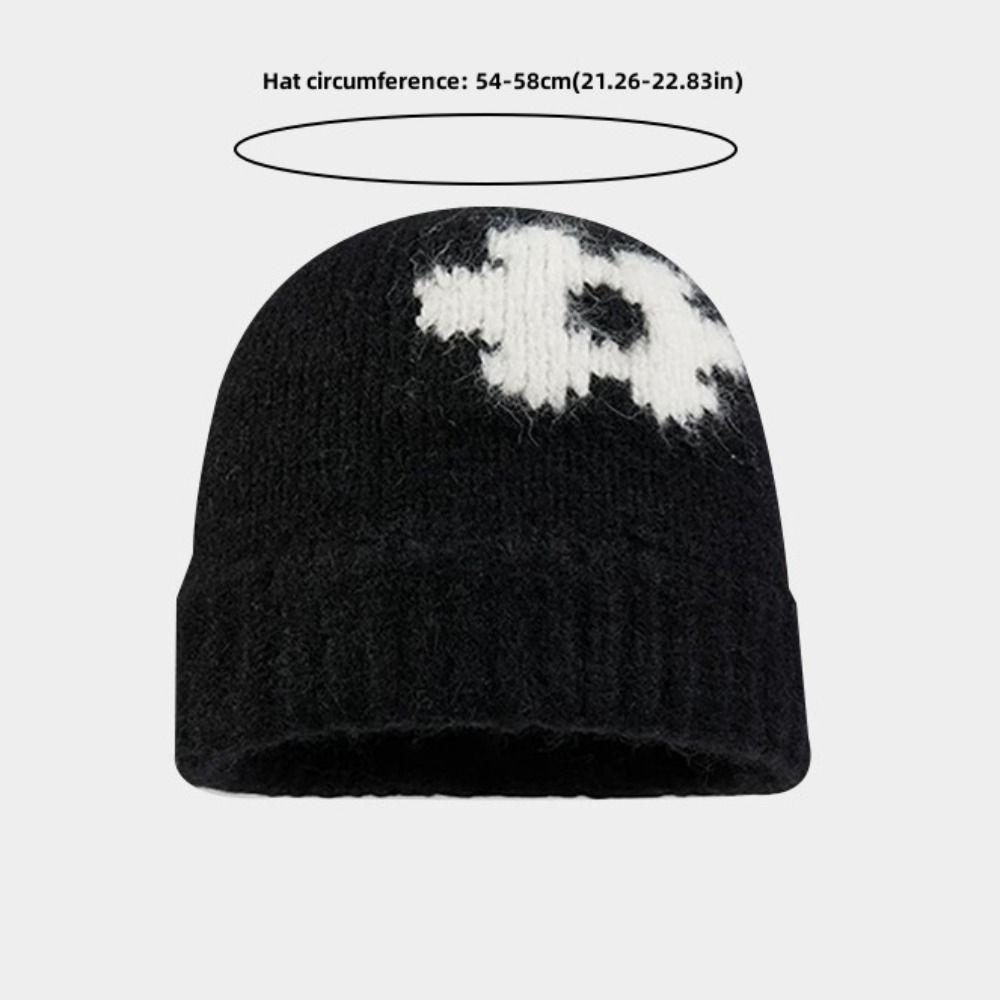 Fashion Flowers Pattern Winter Knitted Hat Coldproof Keep Warm Warm Hat Korean Style Beanies Cap Autumn