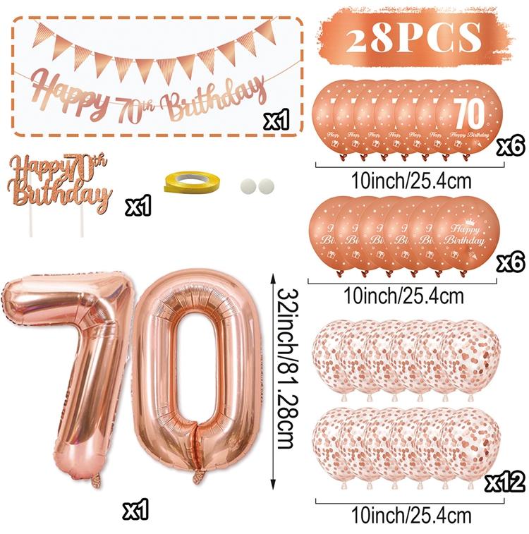 28pcs 18 21 30 40 50 60 70th Rose Gold Happy Birthday Balloon Set Banner Balloon Adults Birthday Party Decoration Birthday Party