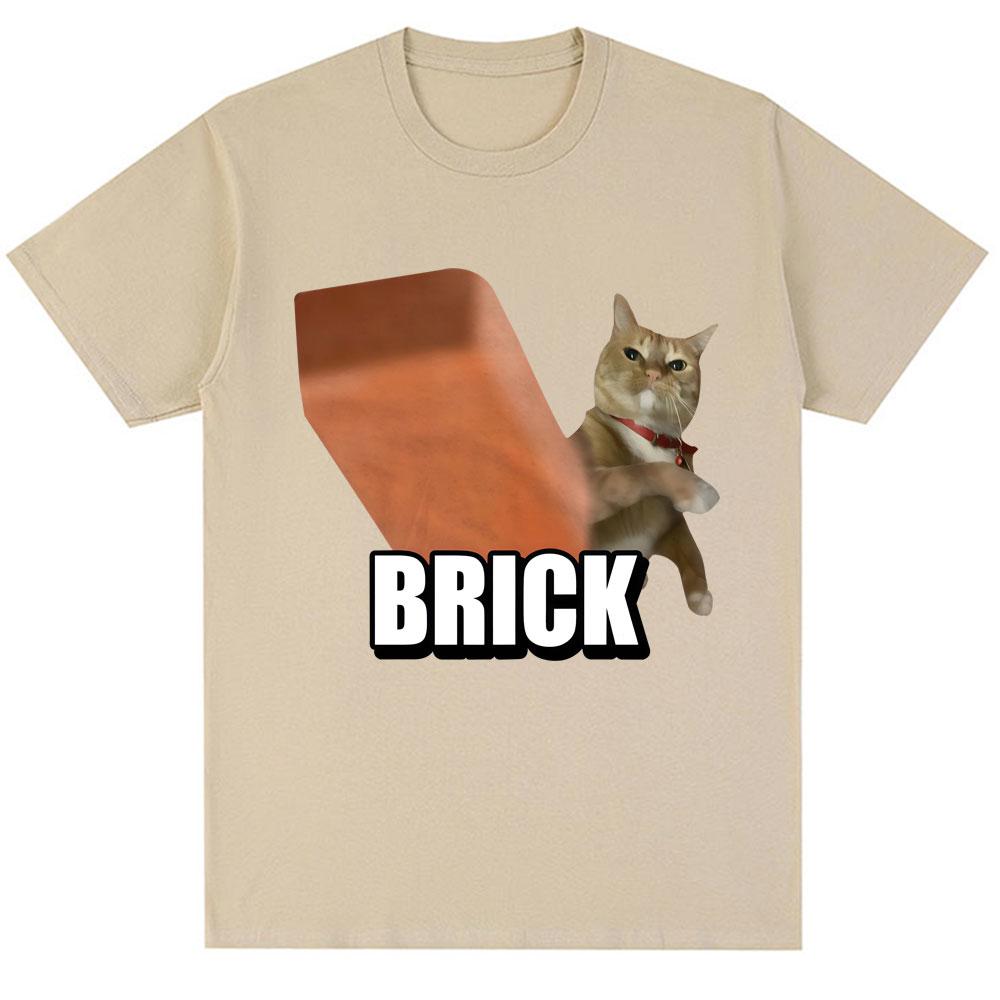 Funny Cat Throwing Brick Meme Graphic Tshirt Unisex Unisex Fashion Humor Harajuku Summer Casual Short Sleeved Unisexs Clothing Tops