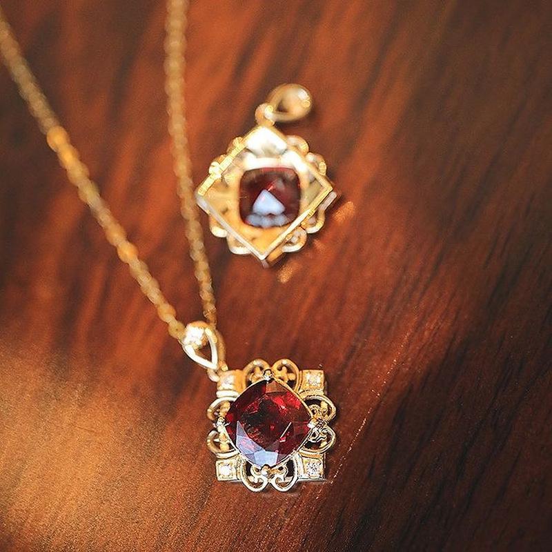 Elegant Red Gem Anniversary Pendant Necklace