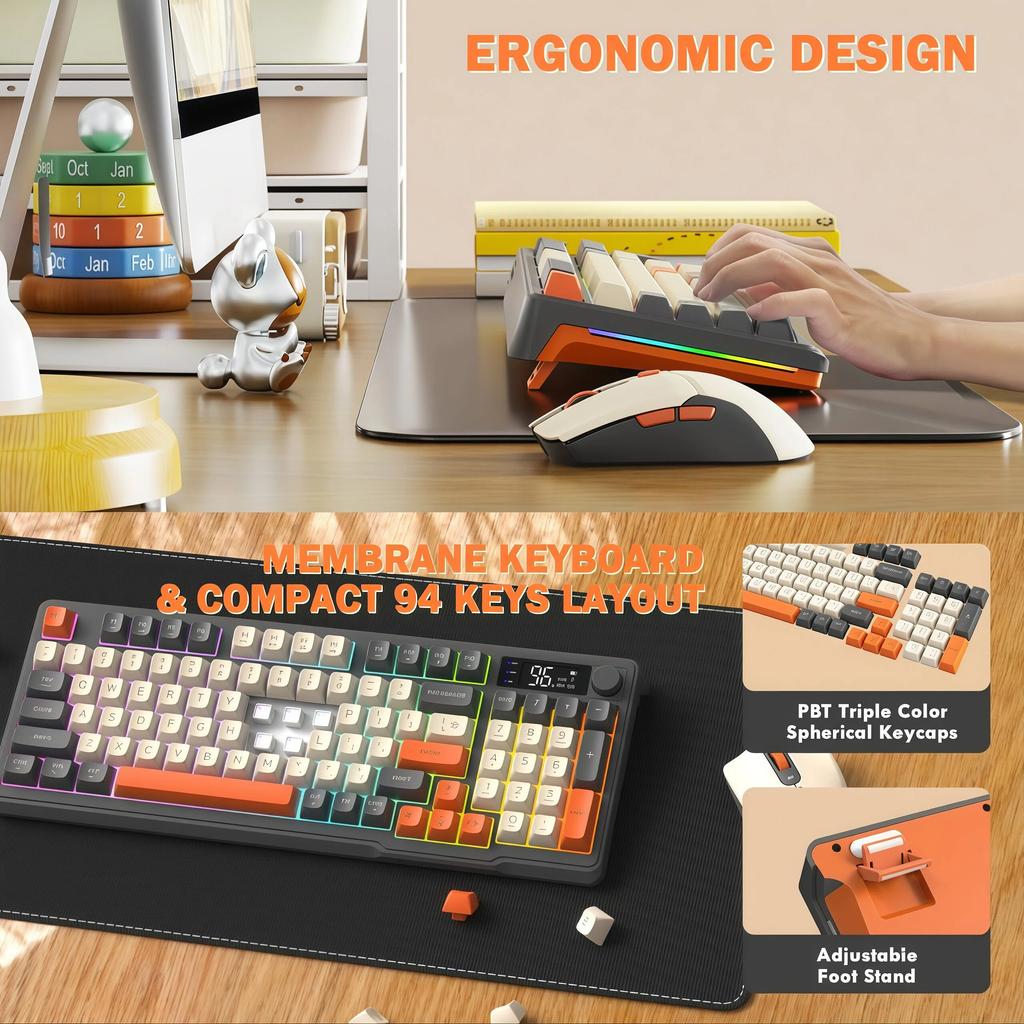 Freewolf T96 Gaming Wireless Keyboard and Mouse Supports dual-mode Bluetooth connectivity Compatible with PC and Mac devices