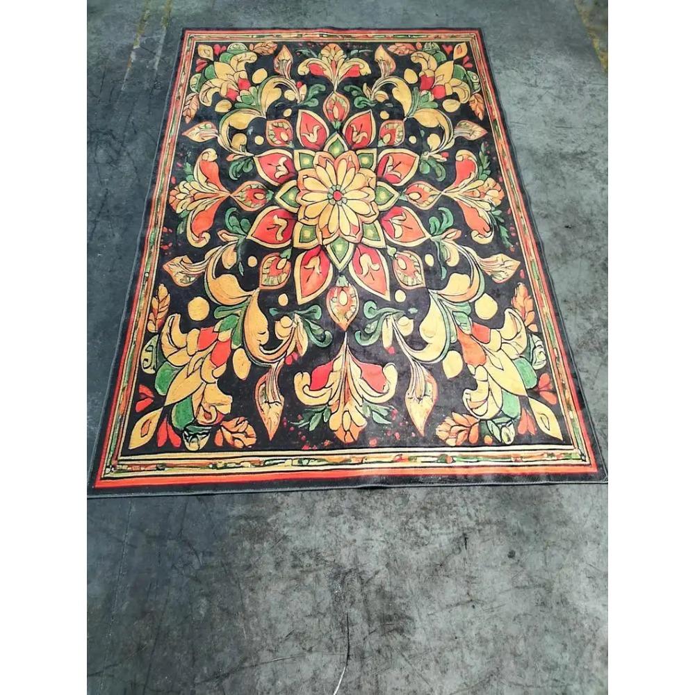 

Orange Green Black Flower Rug Floral Pattern Carpet Multi-Color Area Rug for Living Room Bedroom Home Decorative Floor Mat 60*90cm