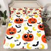 Halloween-Themed Pumpkin Pattern Bed Hat Four-Piece Bedding Set Bedroom Dormitory Bedding Decoration