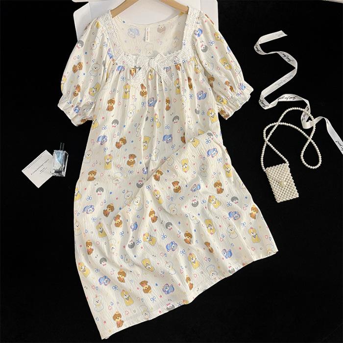

Pajamas women s summer with chest pads short sleeves thin sweet cloud cotton pajamas lace loose summer loungewear 160(M)