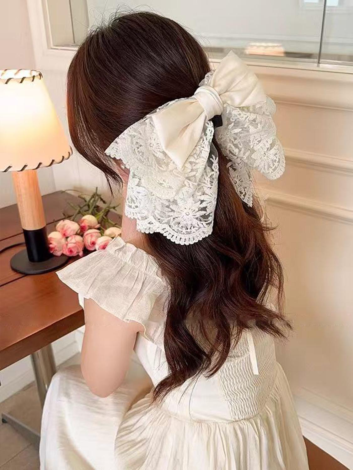 

1 шт. Французский элегантный балетный стиль кружево атласный бант заколка для волос хвостик, нежный и милый зажим-акула украшение для волос на затылке