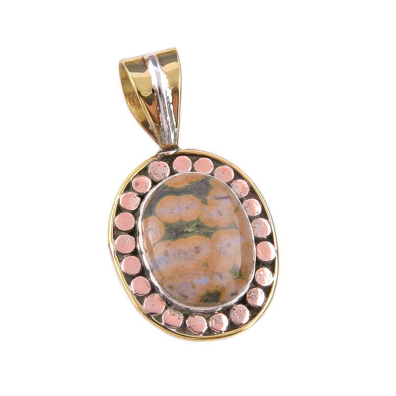 Natural Ocean Jasper 925 Solid Sterling Silver TwoTone Gift Pendant 1.50" L5t11
