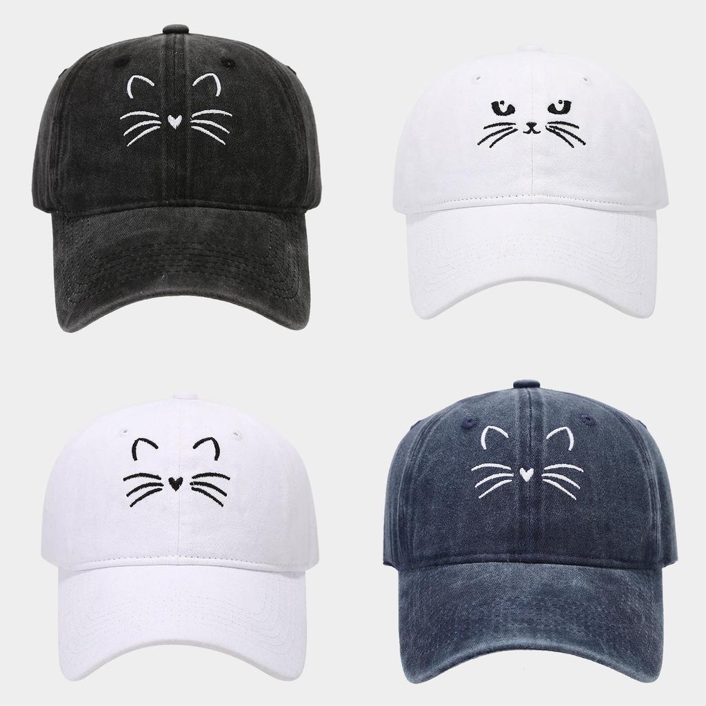 Cat Embroidered Baseball Hat With Adjustable Strap For Casual Outdoor Summer Wear